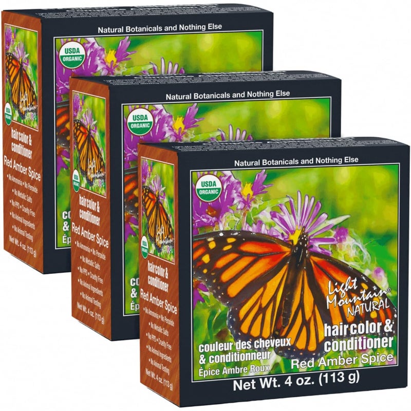 Light Mountain Henna Hair Color  Conditioner  Red Amber Spice Hair Dye for MenWomen Organic Henna Leaf Powder and Botanicals ChemicalFree SemiPermanent Hair Color 4 Oz Pack of 3