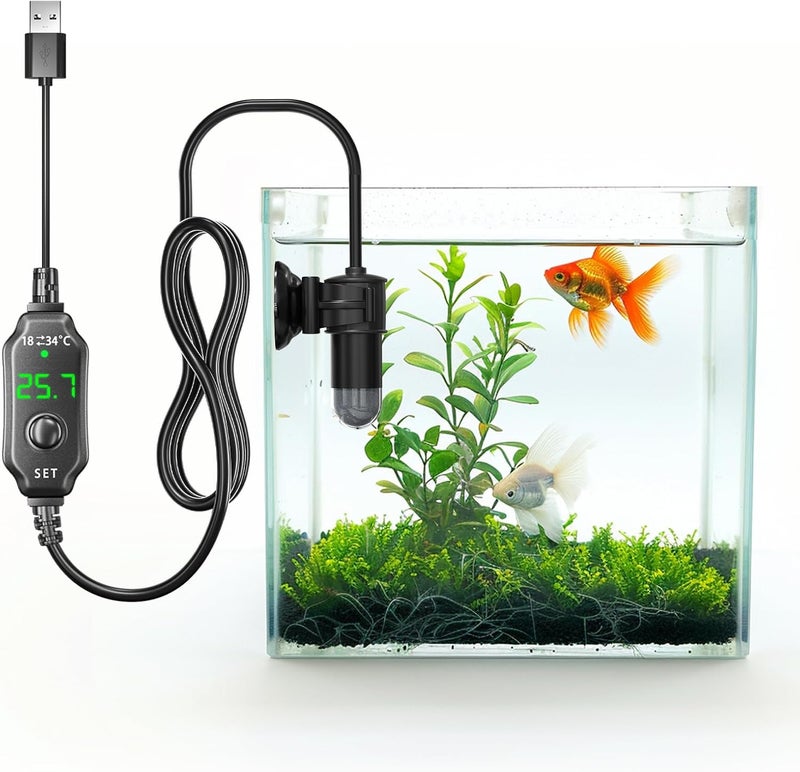 TobeBright 10W Mini Submersible Digital Aquarium Heater DC5V Fish Tank Heater with Thermometer, External Temperature Controller, LED Display, for Betta Fish, Turtle, etc - Image 1