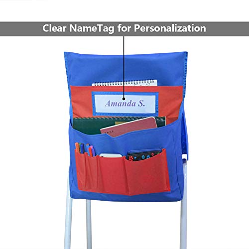 Eamay Chairback Buddy Pockets Chart, Kids School Supplies, Seat Storage Organizer for Classroom Chairs (Blue and Red) - Image 4