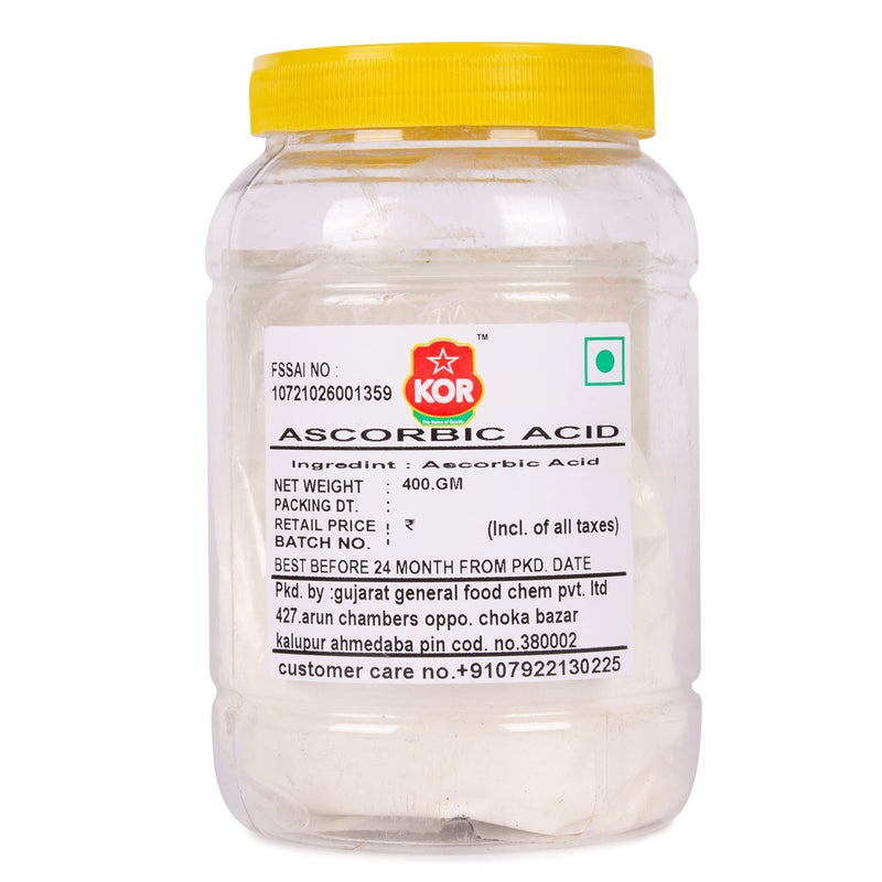 KOR Ascorbic Acid Powder - 400gm (Pack Of 1) | Vitamin C Powder | Food Grade, Vegan, Non GMO, Gluten free | DIY Personal Care For Face, Skin & Body - Image 2