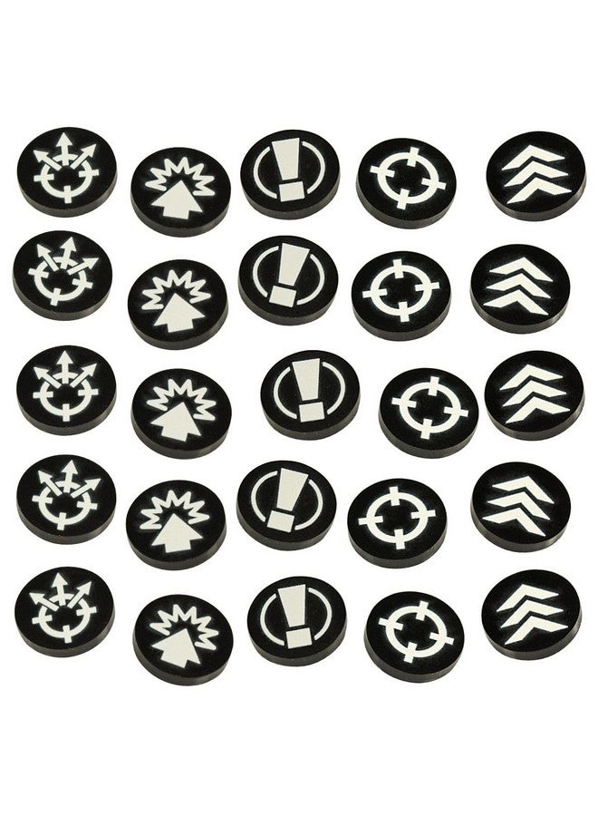 LITKO Command Token Set | 18mm Circular Order Tokens | Compatible with Warhammer: Legions Imperialis | Black with White UV Printed Symbols | Set of 25 - Image 1