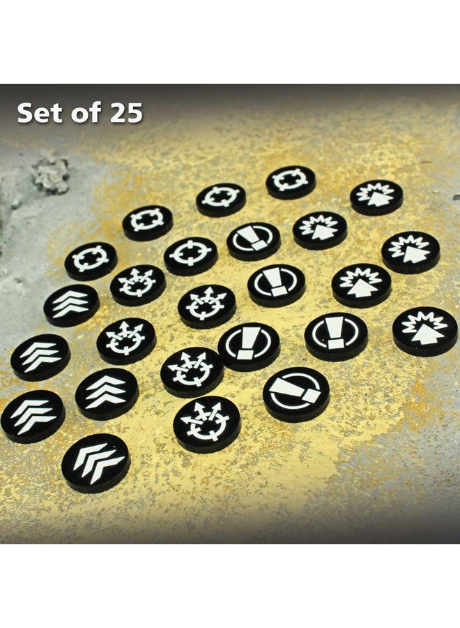 LITKO Command Token Set | 18mm Circular Order Tokens | Compatible with Warhammer: Legions Imperialis | Black with White UV Printed Symbols | Set of 25 - Image 3