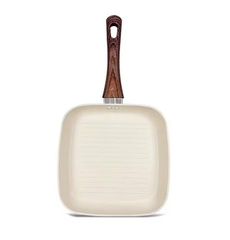HaRvic HaRvic Cast Iron Grill Pan Striped Steak Grill Pan with Wooden HandleInduction Friendly Cast Iron Pan for Home Use Thick and Pure 100 Non Toxic Gill Pan White 28cm  - Image 1