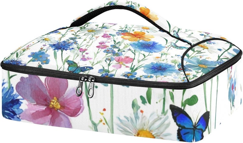 ElliTarr Casserole Carrier Insulated Casserole Dish Carrier Thermal Food Warmer Bag Lasagna Holder Lugger Tote Potluck Containers for Travel Picnic Party Watercolor Cornflower Daisy - Image 1