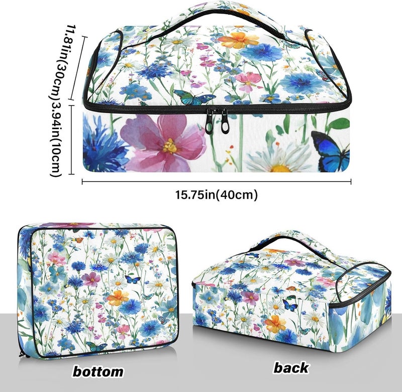 ElliTarr Casserole Carrier Insulated Casserole Dish Carrier Thermal Food Warmer Bag Lasagna Holder Lugger Tote Potluck Containers for Travel Picnic Party Watercolor Cornflower Daisy - Image 3