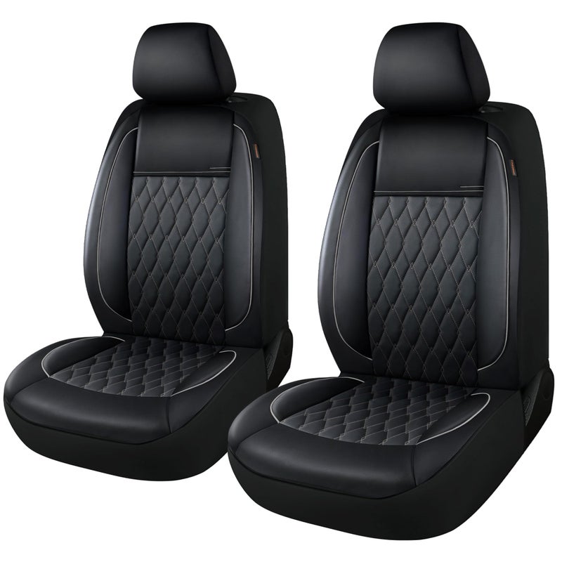 CAROMOP Faux Leather Car Seat Covers 2 Front Set,Luxury and Comfortable Seat Covers for Cars, Airbag Compatible Car Interior Covers, Universal Fit for Suvs,Vans,Trucks(Black/Grey) - Image 1