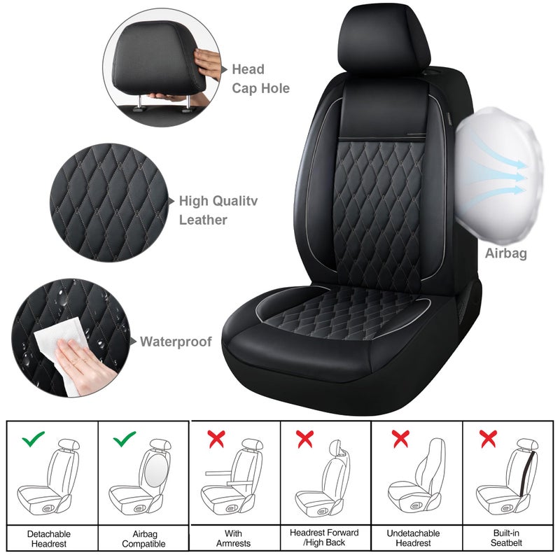 CAROMOP Faux Leather Car Seat Covers 2 Front Set,Luxury and Comfortable Seat Covers for Cars, Airbag Compatible Car Interior Covers, Universal Fit for Suvs,Vans,Trucks(Black/Grey) - Image 4