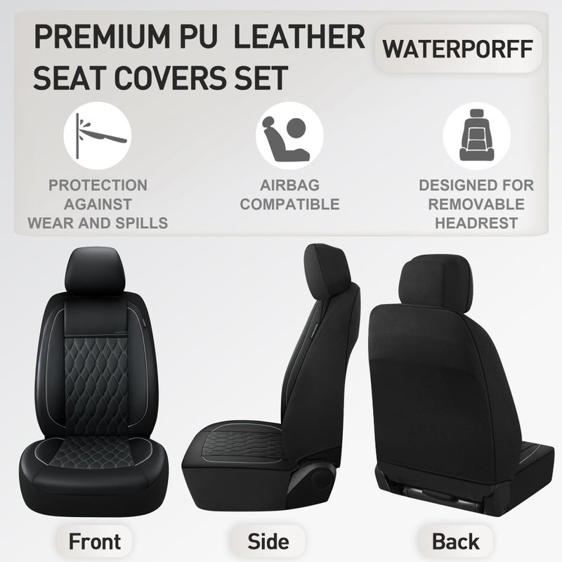 CAROMOP Faux Leather Car Seat Covers 2 Front Set,Luxury and Comfortable Seat Covers for Cars, Airbag Compatible Car Interior Covers, Universal Fit for Suvs,Vans,Trucks(Black/Grey) - Image 3