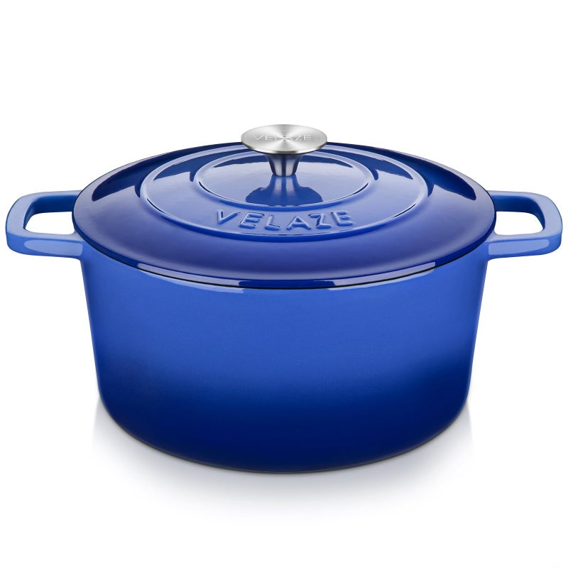 Velaze 6 QT Enameled Dutch Oven Pot with Lid Cast Iron Dutch Oven with Dual Handles for Sourdough Bread Baking Cooking Nonstick Enamel Coated Cookware Blue