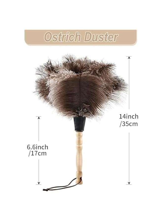 Beauenty 14 Natural Ostrich Feather Duster, Handheld Wooden Handle, Reusable, for Home, Office, Car Cleaning Supplies - Image 2