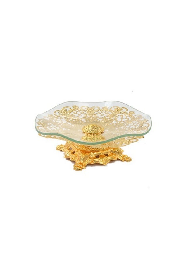 European Style Glass Fruit Bowl with Gold Base, 17.5cm Width, 6.5cm Height - Image 1