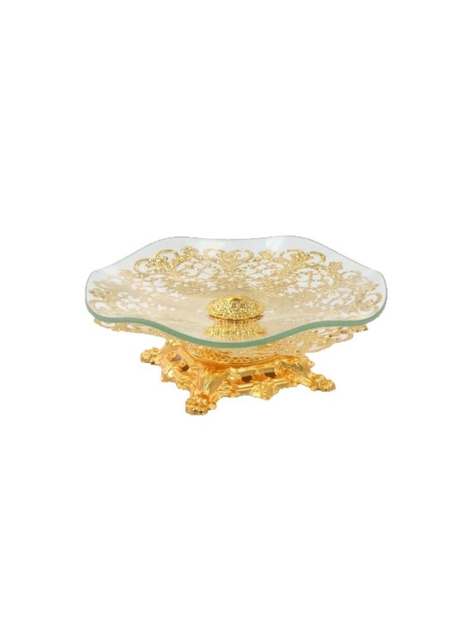 European Style Glass Fruit Bowl with Gold Base, 17.5cm Width, 6.5cm Height - Image 3