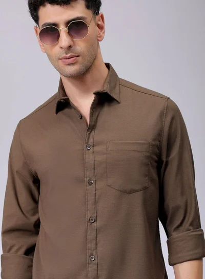 The Indian Garage Co Men Slim Fit Solid Full Sleeves Cutaway Collar Casual Shirt