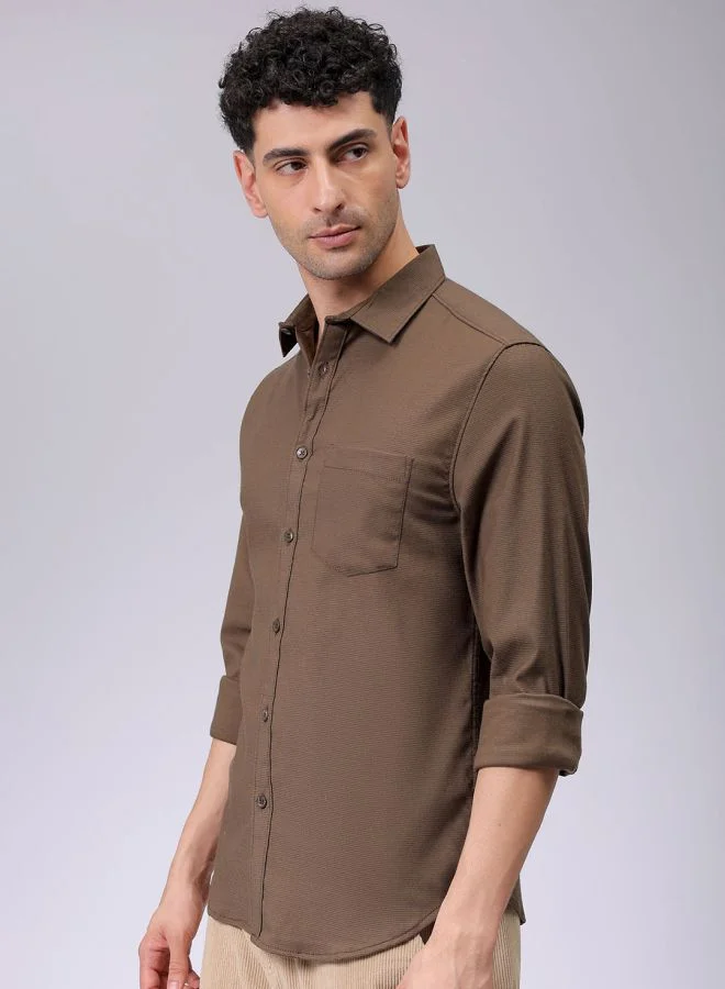The Indian Garage Co Men Slim Fit Solid Full Sleeves Cutaway Collar Casual Shirt