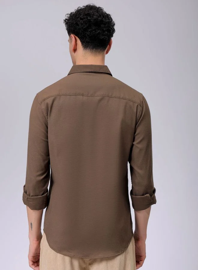 The Indian Garage Co Men Slim Fit Solid Full Sleeves Cutaway Collar Casual Shirt