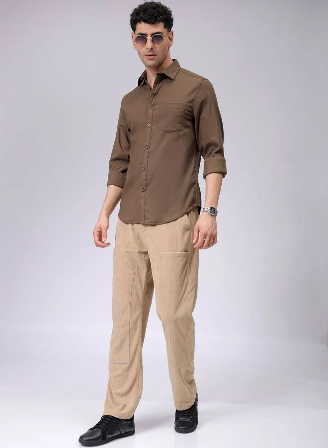 The Indian Garage Co Men Slim Fit Solid Full Sleeves Cutaway Collar Casual Shirt