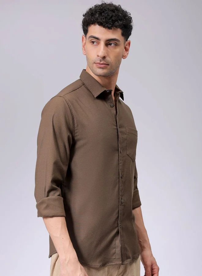 The Indian Garage Co Men Slim Fit Solid Full Sleeves Cutaway Collar Casual Shirt