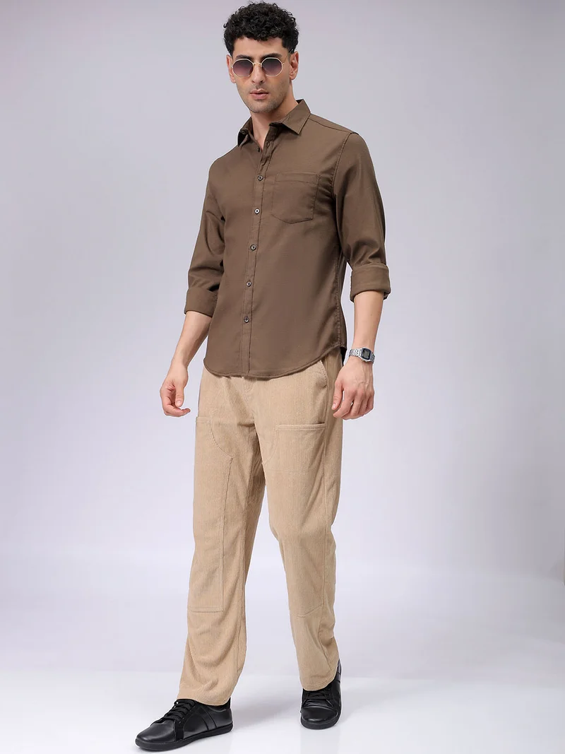 The Indian Garage Co Men Slim Fit Solid Full Sleeves Cutaway Collar Casual Shirt