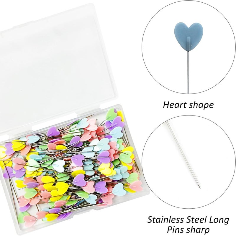 MAXQUU Pack of 200 Heart Shaped Pins, Sewing Needles, Long Pins, Positioning Pins, Quilting Pins, Colourful Straight Pins, Long Pins for DIY Sewing - Image 4