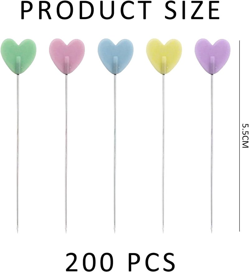 MAXQUU Pack of 200 Heart Shaped Pins, Sewing Needles, Long Pins, Positioning Pins, Quilting Pins, Colourful Straight Pins, Long Pins for DIY Sewing - Image 2