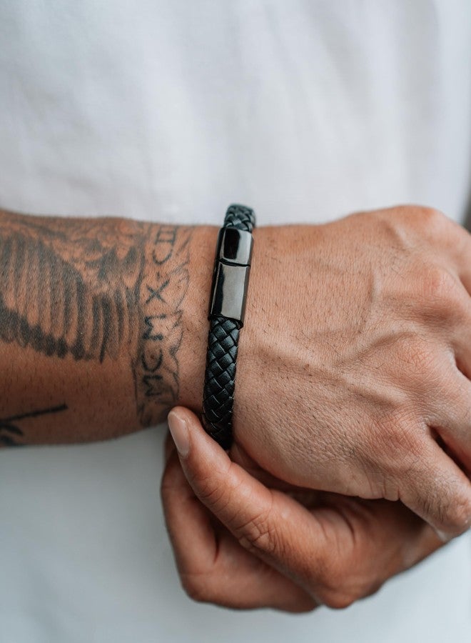 SERASAR Pulsera de Cuero Negro para Hombre, 17cm, Caja Regalo, Real, Piel Vaca, Ajustable, Cierre Magnético, Cuerda Envoltura, Masculino, Pulseras, Banda, Joyas, Imán - Image 4