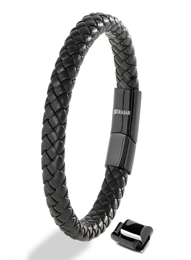 SERASAR Pulsera de Cuero Negro para Hombre, 17cm, Caja Regalo, Real, Piel Vaca, Ajustable, Cierre Magnético, Cuerda Envoltura, Masculino, Pulseras, Banda, Joyas, Imán - Image 1