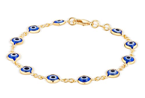 Barzel 18K Gold Plated Multicolored Evil Eye Bracelet for Women - Made in Brazil (Blue) - Image 1