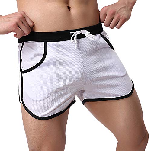 Rexcyril Men's Running Workout Bodybuilding Gym Shorts Athletic Sports Casual Short Pants Medium White - Image 1