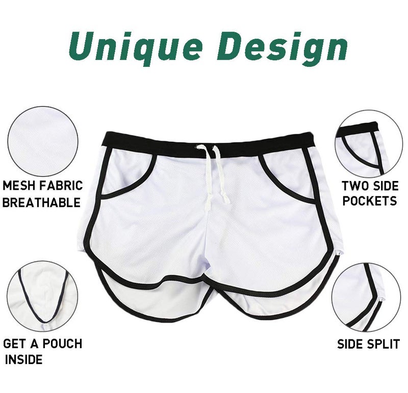 Rexcyril Men's Running Workout Bodybuilding Gym Shorts Athletic Sports Casual Short Pants Medium White - Image 5