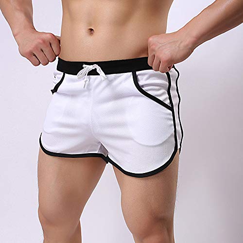 Rexcyril Men's Running Workout Bodybuilding Gym Shorts Athletic Sports Casual Short Pants Medium White - Image 2