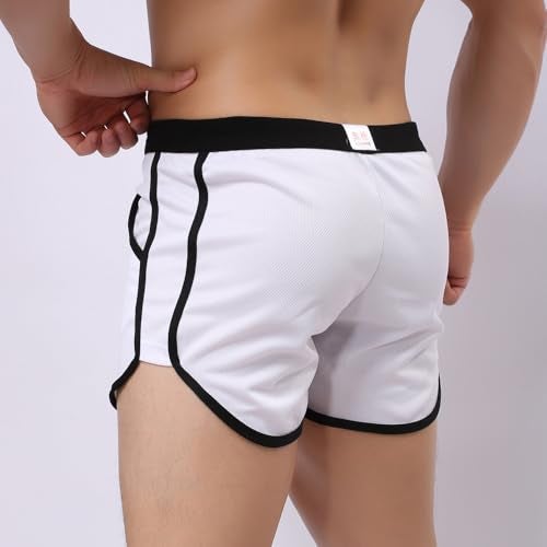 Rexcyril Men's Running Workout Bodybuilding Gym Shorts Athletic Sports Casual Short Pants Medium White - Image 3