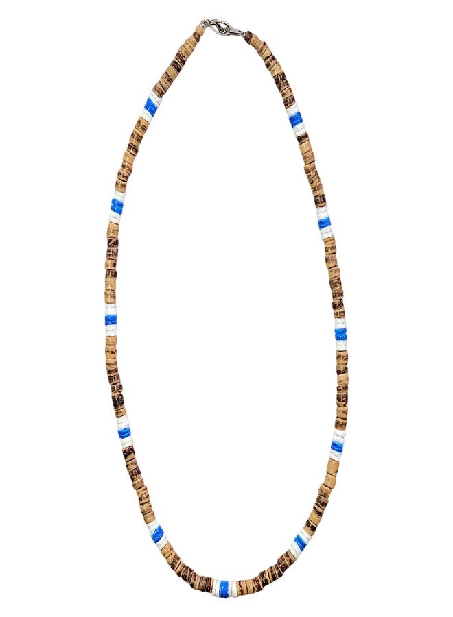 BlueRica Puka & Tiger Brown Coconut Shell Beads Necklace (18") (Blue) - Image 1