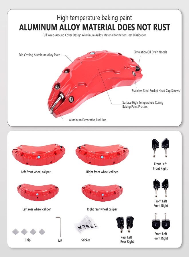 MIKODA Caliper Covers for Tesla model 3 18" (235/45) 19" (235/40), 18in 19in Wheel Hub Front and Rear Brake Caliper Covers Compatible with Tesla Model 3 2016-2023 (Red) - Image 2