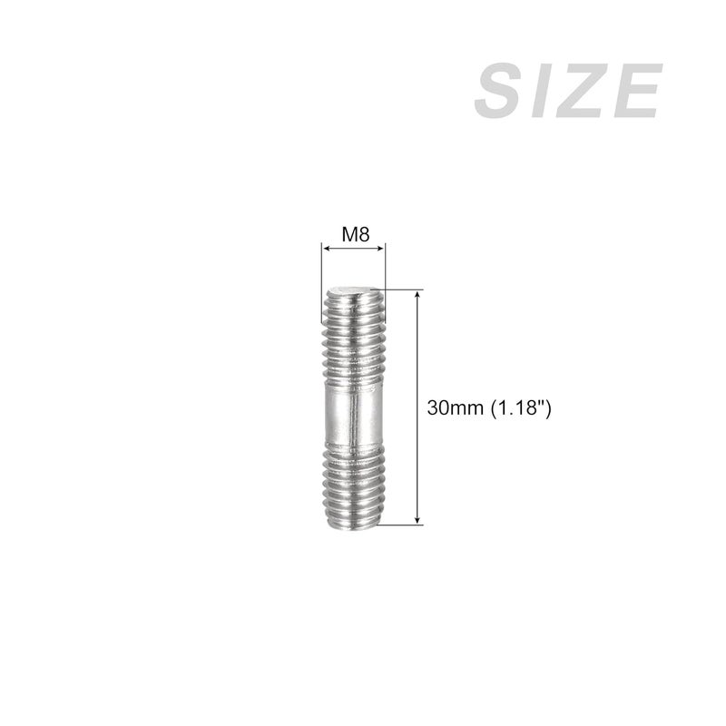 METALLIXITY Double Ended Stud Screws (M8 Thread 30mm Length) 5pcs, 304 Stainless Steel Dual Threaded Rod Bolts - for House Maintenance - Image 2