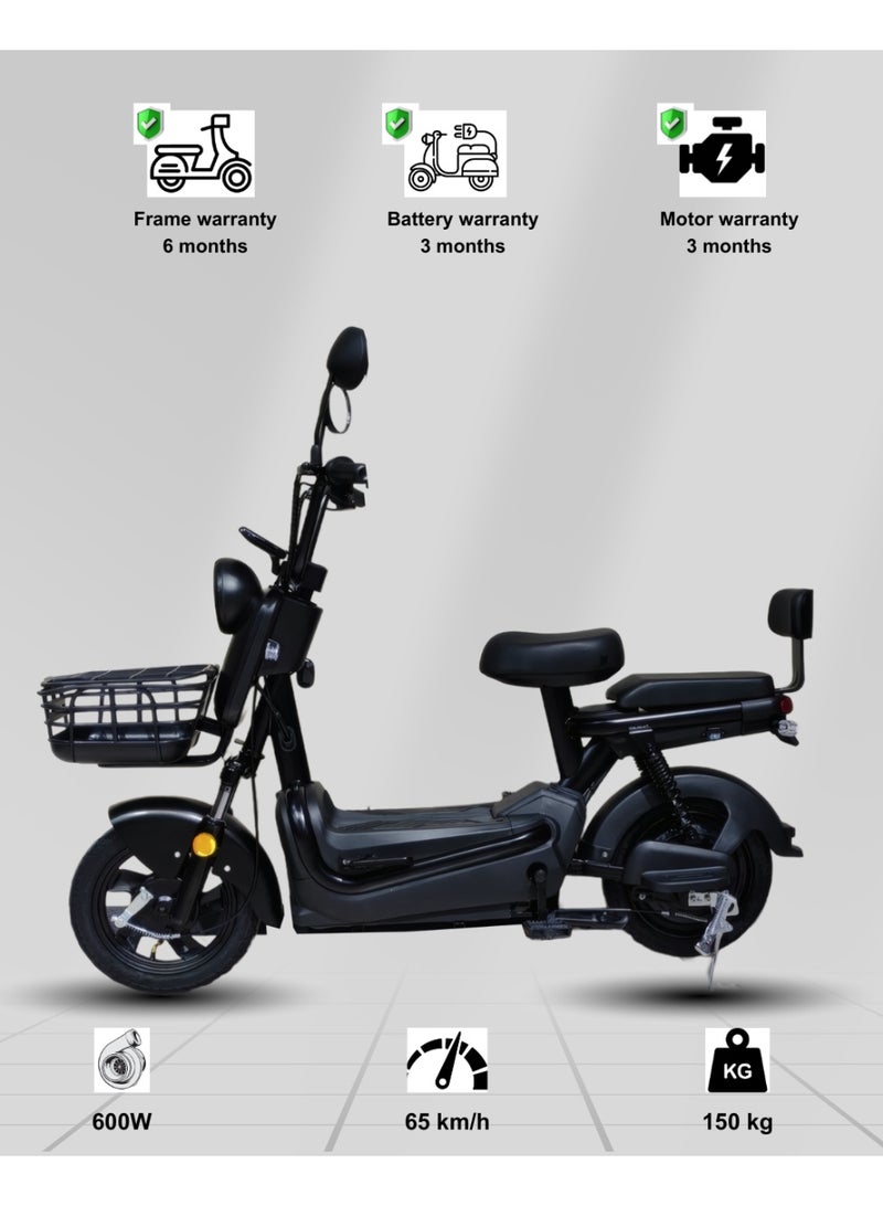 كاميل دراجة كهربائية ITQ-6 Pro للبالغين، بقدرة 600 واط، إطارات مقاس 14 بوصة، مدى يصل إلى 100 كم، مزودة بسلة ومرايا، باللون الأسود. - Image 1