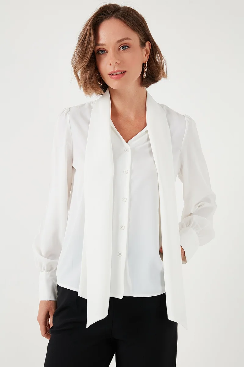 Lela Regular Fit Tie Detail V Neck Shirt Women's Shirt 611GO0202