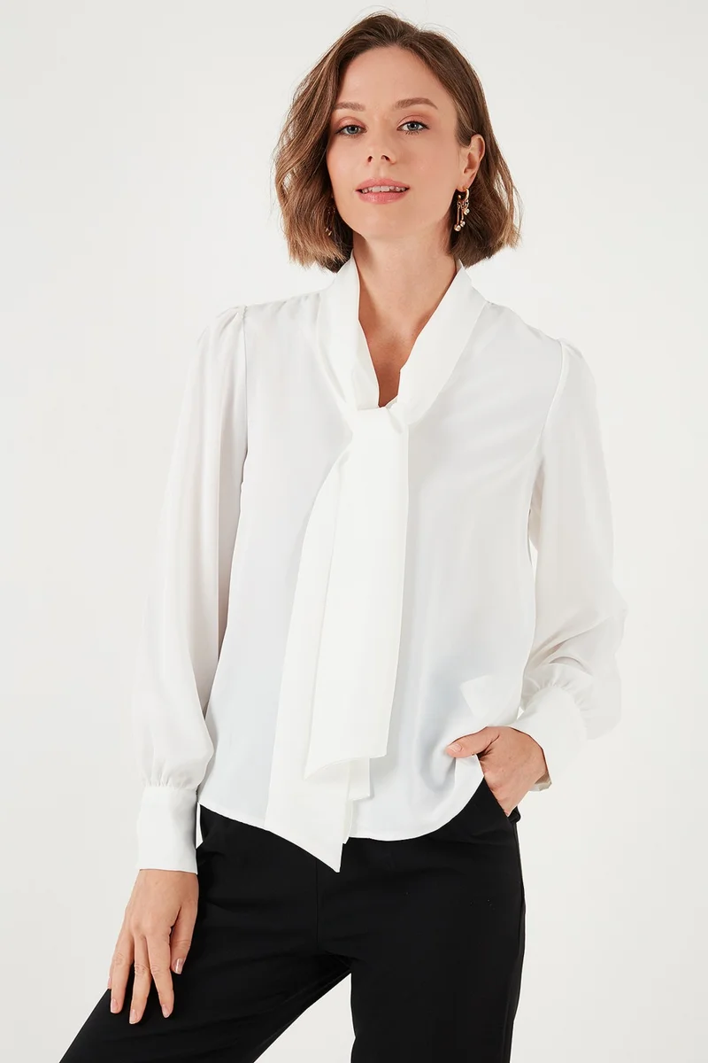 Lela Regular Fit Tie Detail V Neck Shirt Women's Shirt 611GO0202