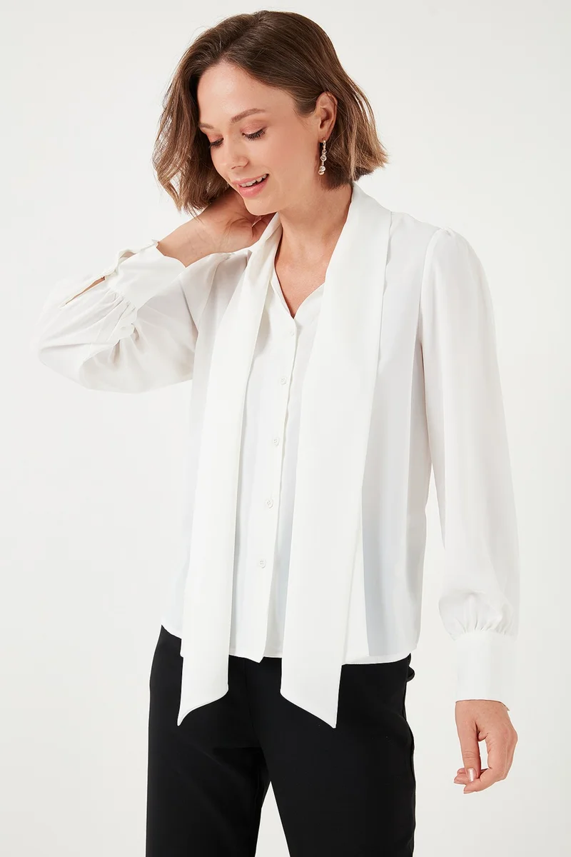 Lela Regular Fit Tie Detail V Neck Shirt Women's Shirt 611GO0202