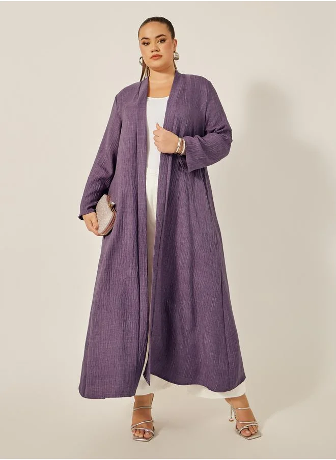 ستايلي Styli Plus Size Striped Abaya with Back Pleated Detail