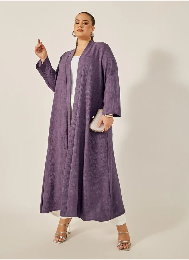 ستايلي Styli Plus Size Striped Abaya with Back Pleated Detail