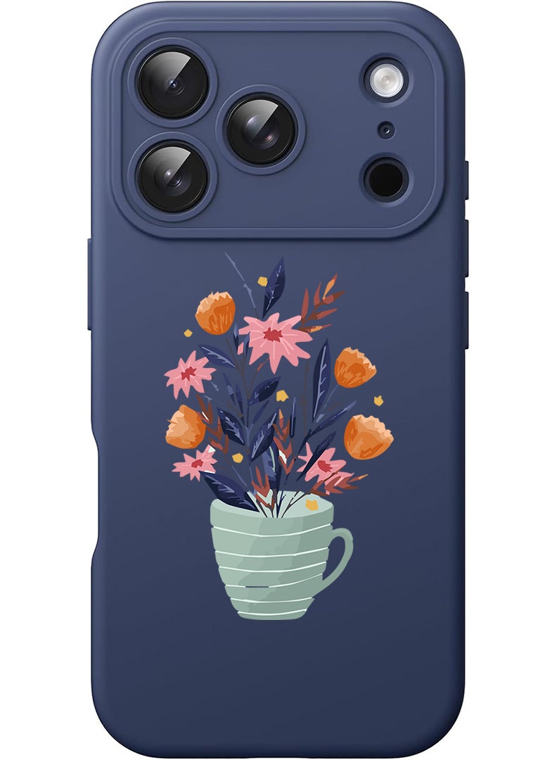 Theodor Protective Slim Fit Case Liquid Silicone Cover with Full Body Protection Anti-Scratch Shockproof Case For Apple iPhone 17 Pro (Blue) Cup of Flower - Image 1