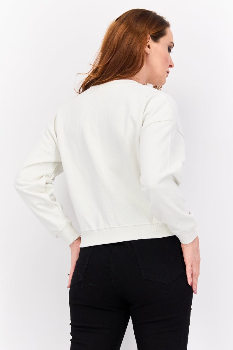 Misfit Women Crew Neck Graphic Print Long Sleeves Sweatshirt, Off White - Image 3