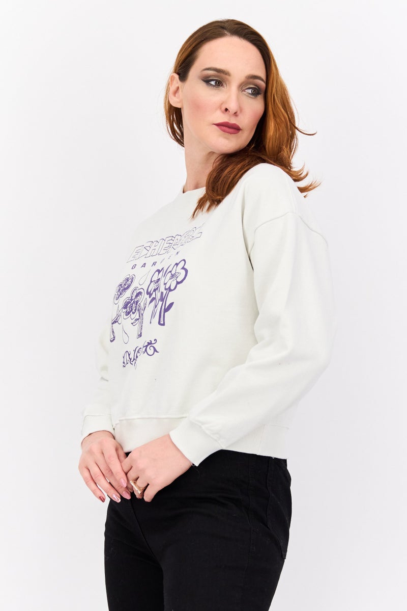 Misfit Women Crew Neck Graphic Print Long Sleeves Sweatshirt, Off White - Image 2