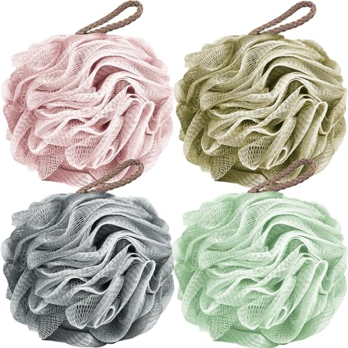 Fu Store Loofah Sponge Shower Loofahs 50g Bath Sponges Mesh Balls 4 Colors for Body Scrubber Exfoliator Wash Back Scrubbers Bathroom Men Women 4 Pack Cleaning Bathing Accessories 50g Multi Color