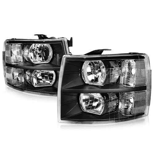 Auto Dynasty Halogen Headlights Assembly Compatible with Chevy Silverado 1500 2500HD 3500 GMT900 2007 2008 2009 2010 2011 2012 2013 2014, Driver and Passenger Side, Black Housing - Image 1