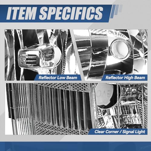 Auto Dynasty Halogen Headlights Assembly Compatible with Chevy Silverado 1500 2500HD 3500 GMT900 2007 2008 2009 2010 2011 2012 2013 2014, Driver and Passenger Side, Black Housing - Image 3