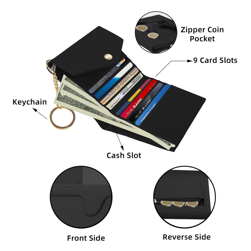 Gostwo Womens Wallet RFID Blocking Small Wallets Woman Credit Card Holder Trifold Ladies Wallets with Coins Zipper Pocket(Black) - Image 3