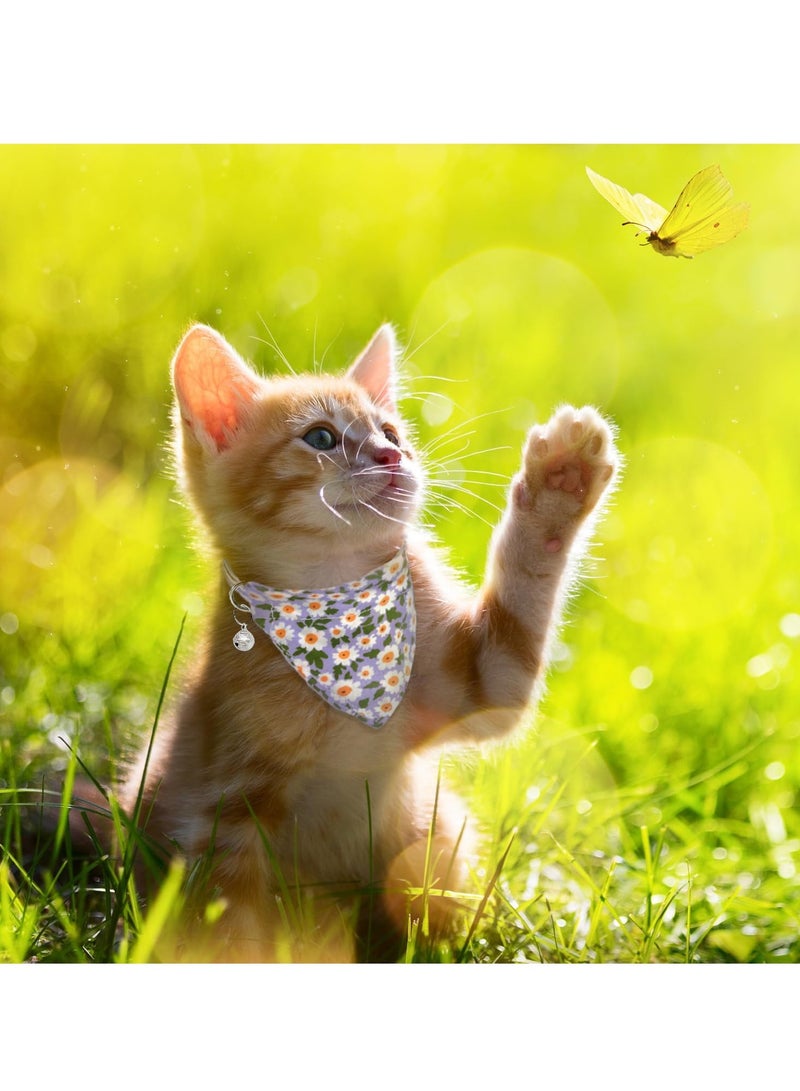 KASTWAVE 2Pcs Cat Collars, Cat Collar Breakaway with Bell, Adjustable Cat Collar with Bow Tie & Triangle Bib, Little Daisy Cat Collar with Silver Bell for Kitten Puppy, Pet Supplies, Accessories, Gifts - Image 2