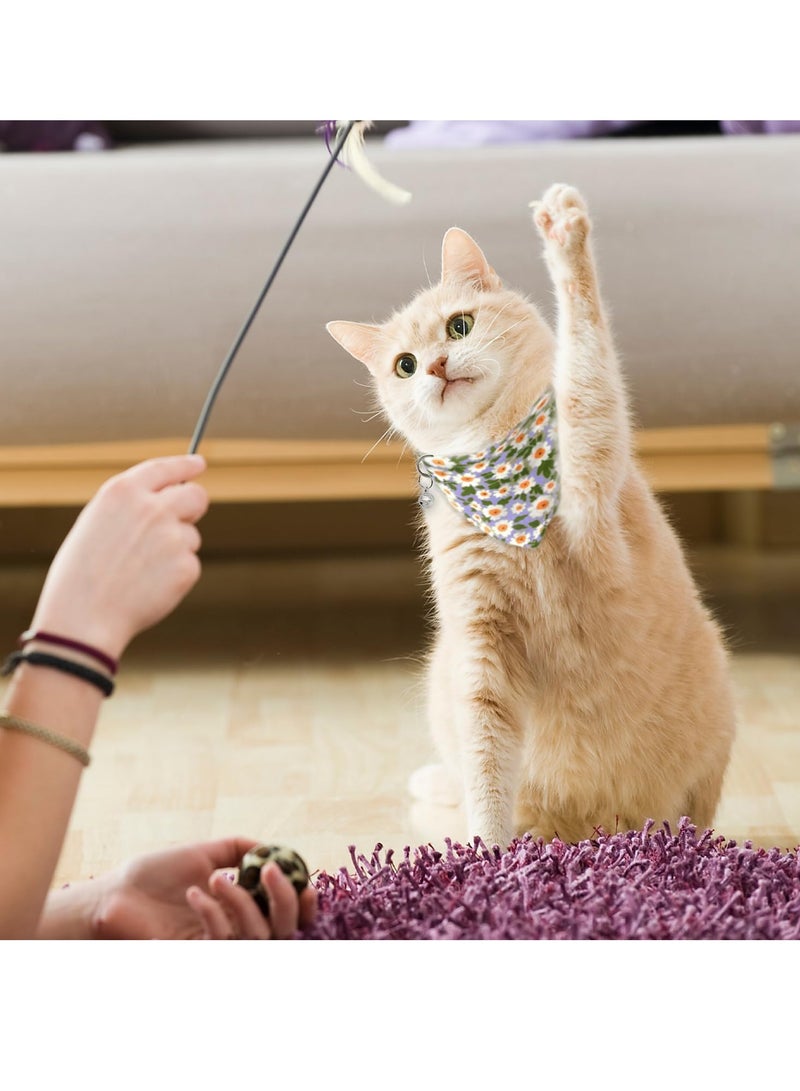 KASTWAVE 2Pcs Cat Collars, Cat Collar Breakaway with Bell, Adjustable Cat Collar with Bow Tie & Triangle Bib, Little Daisy Cat Collar with Silver Bell for Kitten Puppy, Pet Supplies, Accessories, Gifts - Image 3