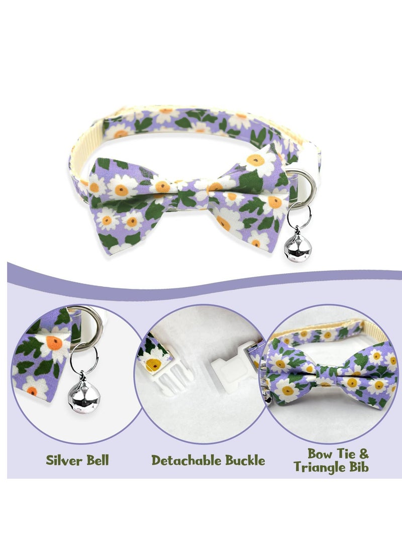 KASTWAVE 2Pcs Cat Collars, Cat Collar Breakaway with Bell, Adjustable Cat Collar with Bow Tie & Triangle Bib, Little Daisy Cat Collar with Silver Bell for Kitten Puppy, Pet Supplies, Accessories, Gifts - Image 4